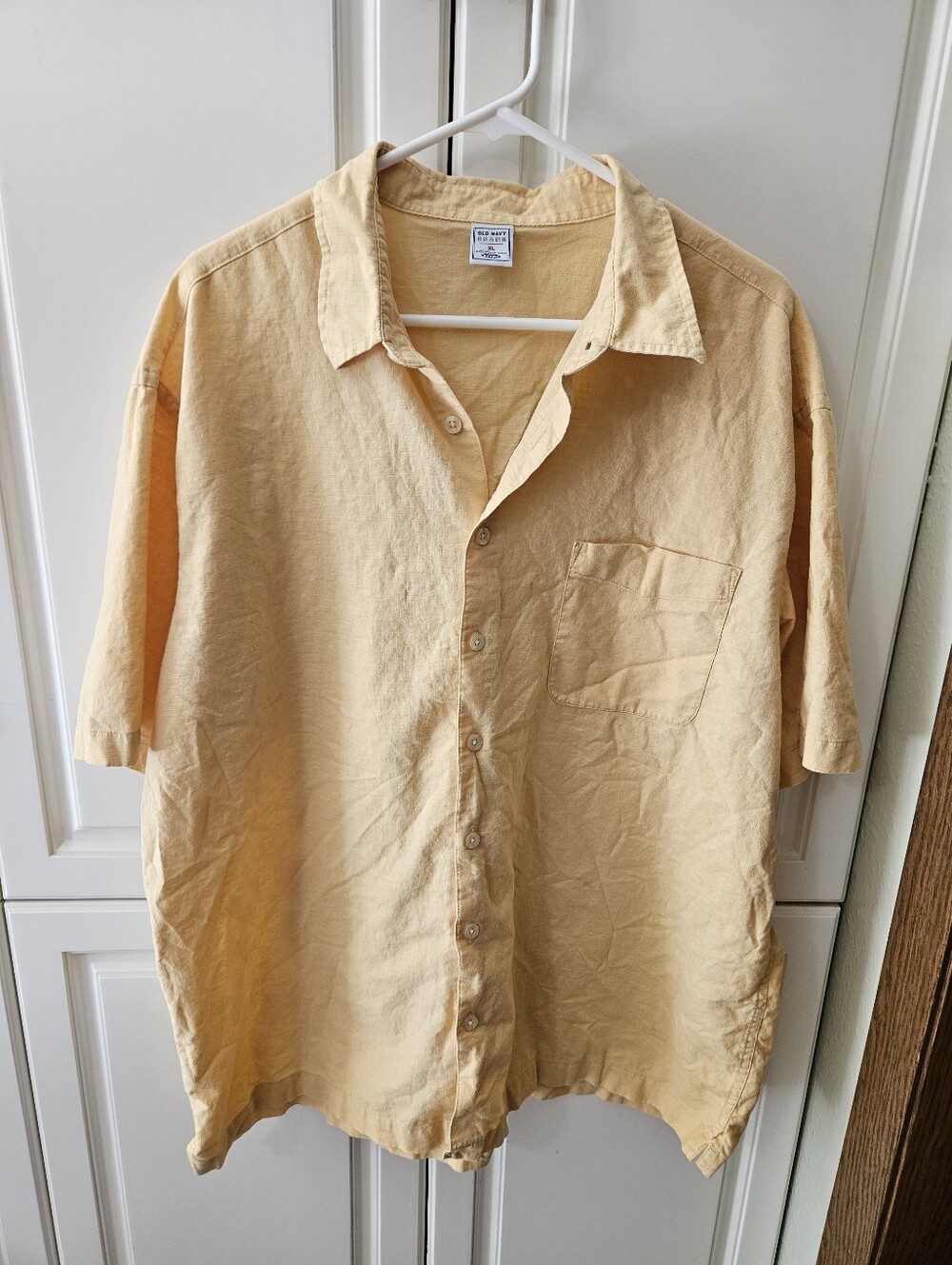 Vintage Linen Old Navy Casual Butter Yellow Button-Up Shirt Utility Beach Summer